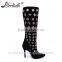 Custom made women thigh high heel boots with holes