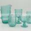 press glass drinkingware/Wine goblet,Hiball,DOF, sundae cup,pitcher in lake blue color with sunflower embossed patern