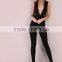 Hot Sale Deep V Neck Skinny Jumpsuit 95% Polyester 5% Spandex Custom Design Black Sexy Sleeveless Jumpsuit
