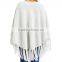 Tasseled Plain Pullover Mohair Blend Knitted Winter Sweater Ladies Poncho
