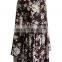women Retro Flowers Tunic in Burgundy Chiffon long blouse