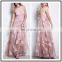 Floral Embroidery Organza Spaghetti Straps Empire Waist Plus Size Bandage Long Gowns Dress for Ladies NT6820