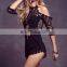 Cold Shoulder Keyhole Back Closed Good Time USA Beach Net Dresses Black NT6758