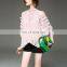 New designs round neck Pink Ruffle Pleat long Sleeve women casual blouse