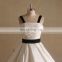 Terse Boat Neck Pleat Bow Satin Wedding Dress With Long Train Black & White