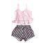 Girls 2pc Clothes Set Baby Toddler Outfits Summer T- Shirt + Striped Shorts Children Kids Sets
