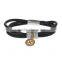 Fashion double layer mens leather bracelet with stainless steel clasp
