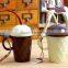 Creative ice cream ceramic cup mug cup with straw The milk cup