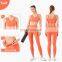 With T Line Warm Coral Printed Workout Leggings Double Hip Line Yoga Pants Wholesale