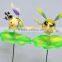 4 inch Cartoon Honeybee on Lotus Leaf Plastic Bee Garden Sticks, Insect Garden Stakes