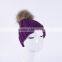 High fashion wool knitting hat with fur ponpon ball on top purple color KZ160075