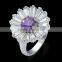 Flower shape 18k white gold plated amethyst ring AAA+ cubic zirconia cz silver ring for women
