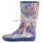 New fashion cloth printing wedge heel rain boots for women