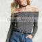 Off The Shoulder Long Sleeves Knit Top Custom t Shirt Women
