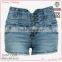 Best selling women fashion high waist buttoned slim fitting plain dyed worn hem jean short pants