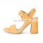 2020 women beautiful color and design block high heels open toe ankle strap leather ladies sandals shoes