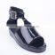 Shiny upper hot sale low price lady comfort flat thick sole buckle up sandals