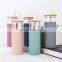 Food Grade Large Capacity High borosilicate Glass Water Bottle For Outdoor Portable Coffee Tea Tumbler Cup With Bamboo Lids