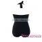 Solid Black Plus Size Monokini sexy crotchless swimwear one piece