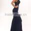 PS-14 Heavy Beaded Bodice High-Low Party Prom without Sleeve Mermaid O Neck Full Length Royal Blue Prom Dress