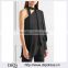 Wholesale Women Apparel Modern One-shoulder Black Silk Crepe De Chine Loose Top(DQE0377T)
