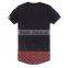 2016 spring Mens fashion cotton black longline t shirt with long section