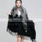 CX-B-P-53B Tassels Decoration Women's Fashion Fox Fur Trim Pashmina Shawl