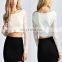 China wholesale high round neck ladies long sleeve lace crop top