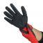13 gauge red nylon polyester liner coated black wrinkle latex safety construction working hand gloves