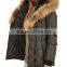 woman down jacket with real natural fur collar and hood,fashion army green jacket