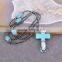 Charm Cross Turquoise Necklace, With 3mm Hematite Beads Necklace, Cross Pendant Charm Beaded Gem Stone Fashion Gemstone Necklace