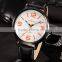 Luxury Stainless Steel White Orange Round Dial Black Case Leather Strap Quartz Men Watch