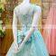 2016 Latest Princess Style Ball Gown Evening Dresses Lace Applique Bow Sash Sexy See Through Robe Longue Femme Soiree ML175