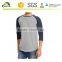 Men's plain baseball athletic 3/4 sleeve 100% cotton tee shirt