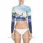 factory custom sublimated cropped surf rash guard for women