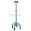 Medical Aluminum Adjustable Height 4 Leg Crutch Adjustable Aluminium cane with four legs walking stick