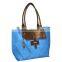vibrantly mixed color leather lady hand bag tote bag handbag with detachable zipper pouch