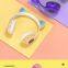 Custom Wireless Headsets Girl Gaming on Ear Headphone TF Microphone Led Light Cute Cat Ear BT Gaming Headset