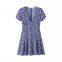 2025 new short sleeved floral skirt European and American V-neck ruffle edge fake style dress
