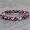 KJL-0020 Purple Color Natural Stone Bead Lion Head Bracelet,Women And Men Jewelry,Elastic Rope Chain