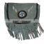 Gray Native Western Style Suede Leather Beaded Shoulder Bag Fringed Brown