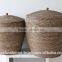 Set of 2 round rattan storage baskets with lid