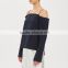 Experienced Factory Fast Delivery Tie Back Cotton Straps Long Sleeve Black Top