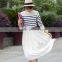 Women high waist white color pleated fashion casual summer skirt