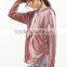 MGOO Oversized Women Pink Drop Shoulder Zip Slit Side Velvet Hoodie With Drawstrings Plain Pullover