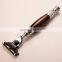 private label triple blade metal wood razor handle shaving safety razor