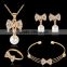 Fashion Popular Pearl Full Rhinestone Bowknot Crystal Earrings Necklace Bangle Ring Jewelry Sets Wholesale
