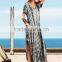 Dresses latest women girl design fashion photos Tie-dye V Neck Short Sleeve Split Long Dress