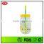 Customized 18 Ounce Plastic Eco Mason Glass Jar With Straw and Lid