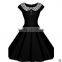 Hot selling lace flower neck lady elegant dress big swing one piece dress